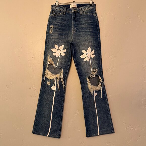 NWOT 7 For All Mankind Floral Distressed Jeans Size 27 - Picture 2 of 7